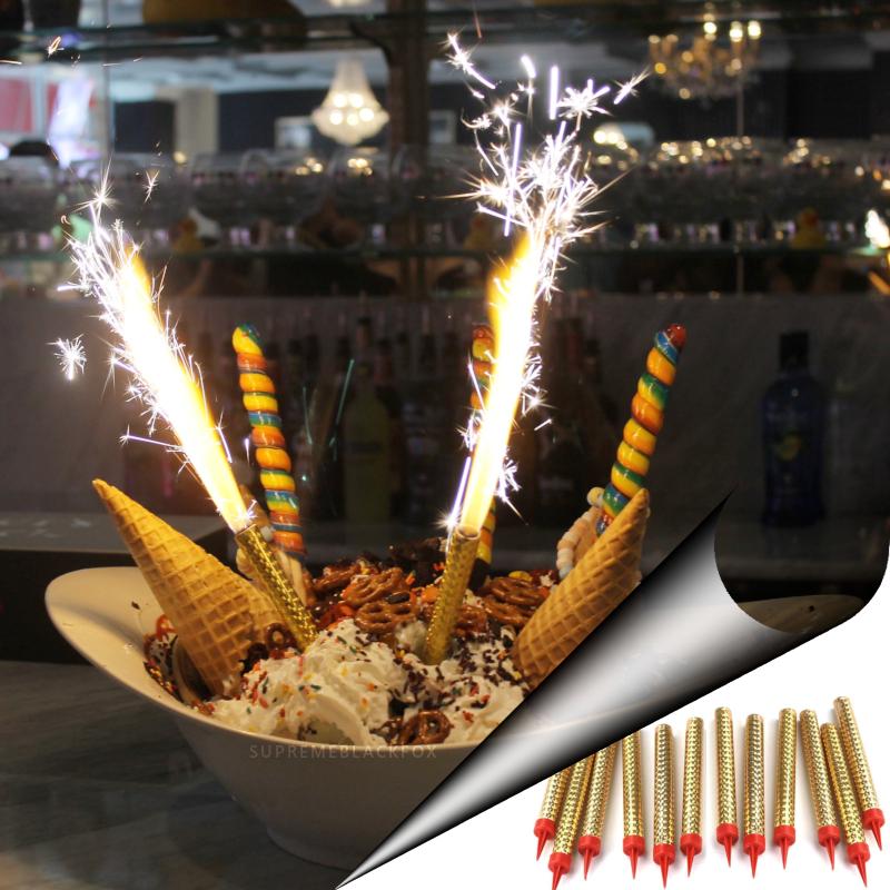 12 Gold Sparkling Candles (Medium) - Cake Sparkler - Birthday Wedding Sweet 16 Candle Sparklers Candles Supreme Black Fox 